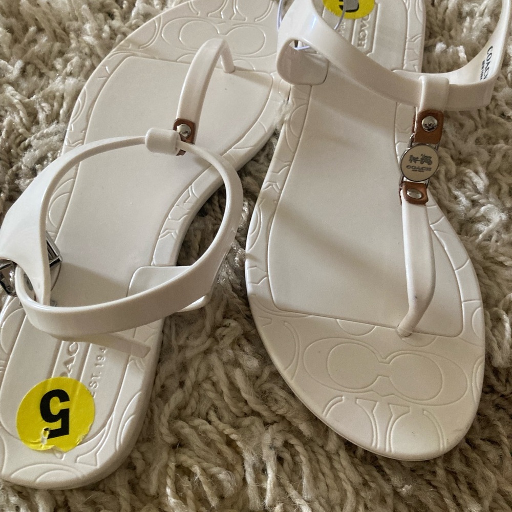 New Coach White T-Strap Womens Sandals - Picture 6 of 8